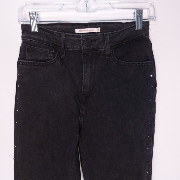 Levi's 721 High Rise Skinny Black Washed Studded Grunge Jeans Womens Size 28 - Picture 3 of 14